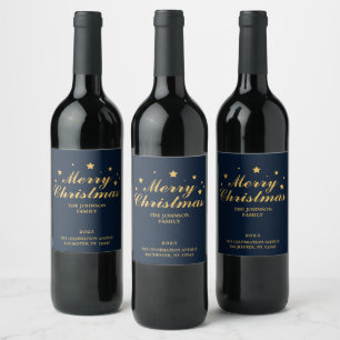 Étiquette Pour Bouteilles De Vin Elégant moderne Marine Bleu Or Joyeux Noël