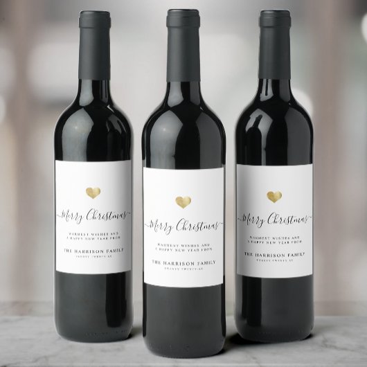 Étiquette Pour Bouteilles De Vin Élégant Moderne Script Cœur Joyeux Noël