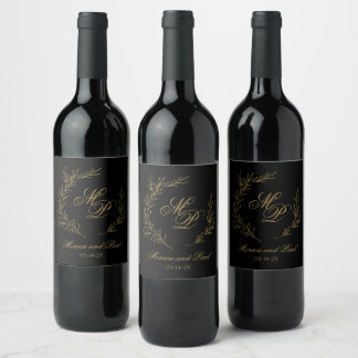 Étiquette Pour Bouteilles De Vin Elegant Monogram gold and black wine label