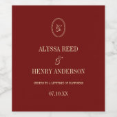 Étiquette Pour Bouteilles De Vin Elegant Monogram Wine Red "Cheers" Wedding (Étiquettes simples)
