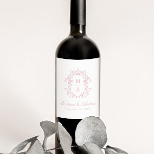 Étiquette Pour Bouteilles De Vin Élégant Monogramme de Mariage à Crête de Chinoiser
