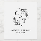 Étiquette Pour Bouteilles De Vin Élégant Monogramme Mariage Feuille (Étiquettes simples)