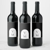 Étiquette Pour Bouteilles De Vin Élégant Monogramme Mariage noir (Bouteilles)