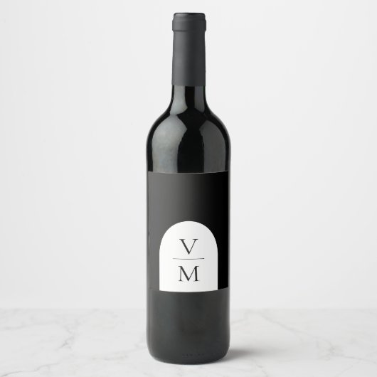 Étiquette Pour Bouteilles De Vin Élégant Monogramme Mariage noir (Devant)