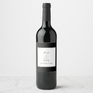 Étiquette Pour Bouteilles De Vin Élégant Monogramme Mariage noir et blanc