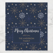 Étiquette Pour Bouteilles De Vin Élégant Motif de flocon de neige bleu foncé Étique (Étiquettes simples)