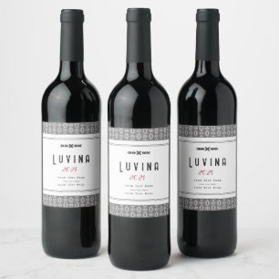 Étiquette Pour Bouteilles De Vin Élégant motif floral sans couture noir et blanc
