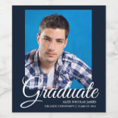 Étiquette Pour Bouteilles De Vin Elégant Navy Blue Photo Graduation (Étiquettes simples)