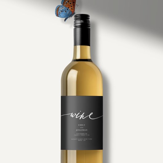 Étiquette Pour Bouteilles De Vin Elégant noir & blanc Mariage de calligraphie moder