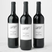 Étiquette Pour Bouteilles De Vin Elégant Noir Blanc Monogramme Mariage Faveur (Bouteilles)
