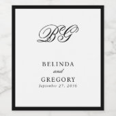 Étiquette Pour Bouteilles De Vin Elégant Noir Blanc Monogramme Mariage Faveur (Étiquettes simples)