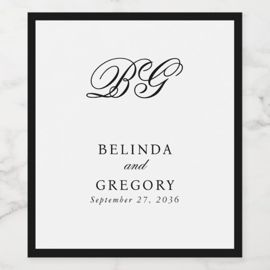 Étiquette Pour Bouteilles De Vin Elégant Noir Blanc Monogramme Mariage Faveur (Étiquettes simples)