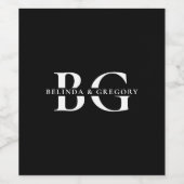 Étiquette Pour Bouteilles De Vin Élégant Noir et Blanc Monogramme Initiales Mariage (Étiquettes simples)