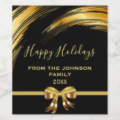 Étiquette Pour Bouteilles De Vin Élégant Noir et or Noël ruban Bow (Étiquettes simples)