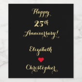 Étiquette Pour Bouteilles De Vin Élégant Noir Faux Gold Script Mariage Anniversaire (Étiquettes simples)