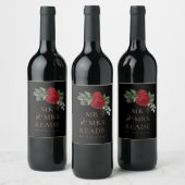 Étiquette Pour Bouteilles De Vin Élégant noir & or Script Rouge Floral (Bouteilles)