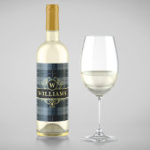 Étiquette Pour Bouteilles De Vin Élégant Noir Plaid Monogramme