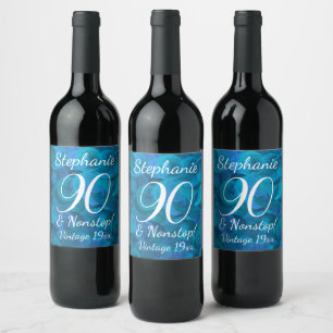 Étiquette Pour Bouteilles De Vin Elegant Ocean Blue 90 et fête d'anniversaire sans 