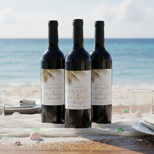 Étiquette Pour Bouteilles De Vin Elégant Palm Tree Plage Tropical Mariage