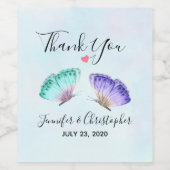 Étiquette Pour Bouteilles De Vin Élégant Papillons Aquarelle Vert & Violet (Étiquettes simples)
