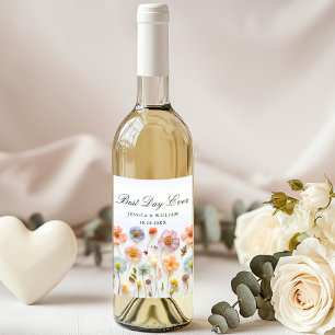 Étiquette Pour Bouteilles De Vin Élégant Pastel Pink Boho Fleur sauvage Mariage