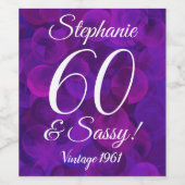Étiquette Pour Bouteilles De Vin Elégant Purple 60 et Sassy Birthday Personnalisé (Étiquettes simples)