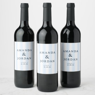 Étiquette Pour Bouteilles De Vin Élégant Rayé Bleu Minimaliste