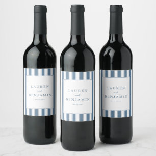 Étiquette Pour Bouteilles De Vin Élégant rayé bleu nautique