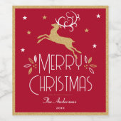 Étiquette Pour Bouteilles De Vin Élégant renne de Noël Festive Dark Red Gold (Étiquettes simples)