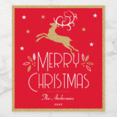 Étiquette Pour Bouteilles De Vin Élégant renne de Noël Festive Rouge or (Étiquettes simples)