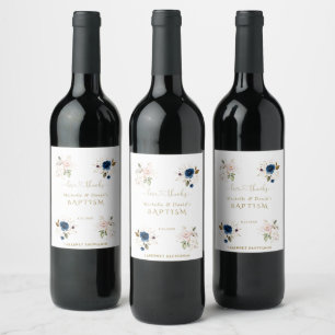Étiquette Pour Bouteilles De Vin Élégant rose Bleu Or Floral Twins Baptême