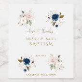 Étiquette Pour Bouteilles De Vin Élégant rose Bleu Or Floral Twins Baptême (Étiquettes simples)