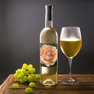 Étiquette Pour Bouteilles De Vin Elégant Rose de pêche Fête des mariées personnalis