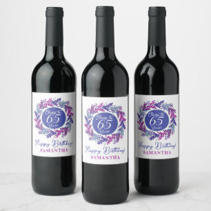Étiquette Pour Bouteilles De Vin Élégant rose et pourpre 65e anniversaire