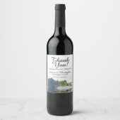 Étiquette Pour Bouteilles De Vin Elégant Rose Mariage en acier bleu Dusty Merci (Devant)