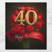 Étiquette Pour Bouteilles De Vin Élégant Roses Rouges Ruby 40e anniversaire Mariage (Étiquettes simples)