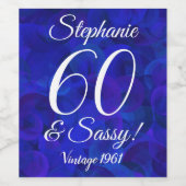 Étiquette Pour Bouteilles De Vin Elégant Royal Blue 60 et Sassy Birthday (Étiquettes simples)