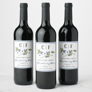 Étiquette Pour Bouteilles De Vin Elégant Rustique Aquarelle Blueberry Vin