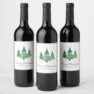 Étiquette Pour Bouteilles De Vin Élégant Script Aquarelle Arbres de Noël