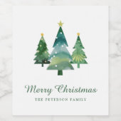 Étiquette Pour Bouteilles De Vin Élégant Script Aquarelle Arbres de Noël (Étiquettes simples)