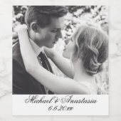 Étiquette Pour Bouteilles De Vin élégant script classique mariage noir&blanc photo (Étiquettes simples)