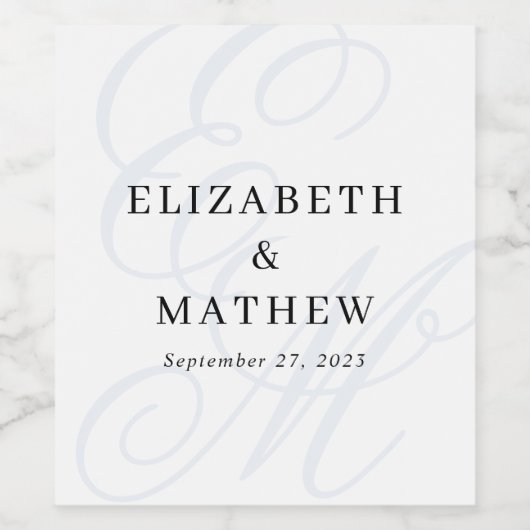 Étiquette Pour Bouteilles De Vin Élégant Script Dusty Blue Monogram Mariage (Étiquettes simples)