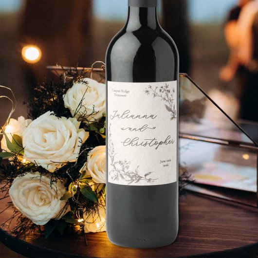 Étiquette Pour Bouteilles De Vin Élégant script Fleur sauvage rustique