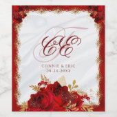 Étiquette Pour Bouteilles De Vin Élégant Script Monogramme Rouge Floral Mariage (Étiquettes simples)
