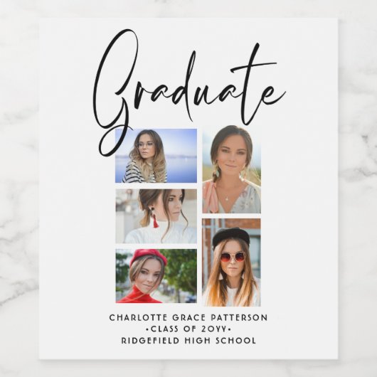 Étiquette Pour Bouteilles De Vin Élégant Script Multi Photo Graduate (Étiquettes simples)