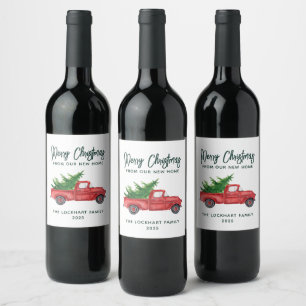 Étiquette Pour Bouteilles De Vin Élégant Script Noël Camion Rouge Vacances