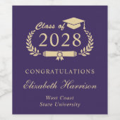 Étiquette Pour Bouteilles De Vin Élégant Script Purple Gold Graduation (Étiquettes simples)