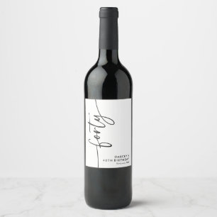 Étiquette Pour Bouteilles De Vin Élégant Script Quarantième 40e Anniversaire