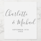 Étiquette Pour Bouteilles De Vin Élégant Script Signature Gris Et Mariage Blanc (Étiquettes simples)