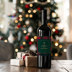 Étiquette Pour Bouteilles De Vin Élégant Tartan Plaid Joyeux Noël Nom de Famille
